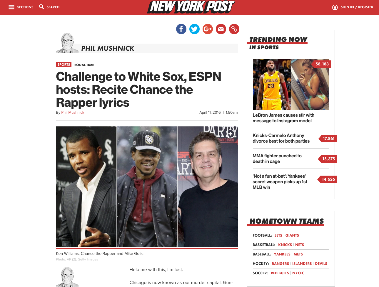 NY Post - Chance The Rapper - Phil Mushnick