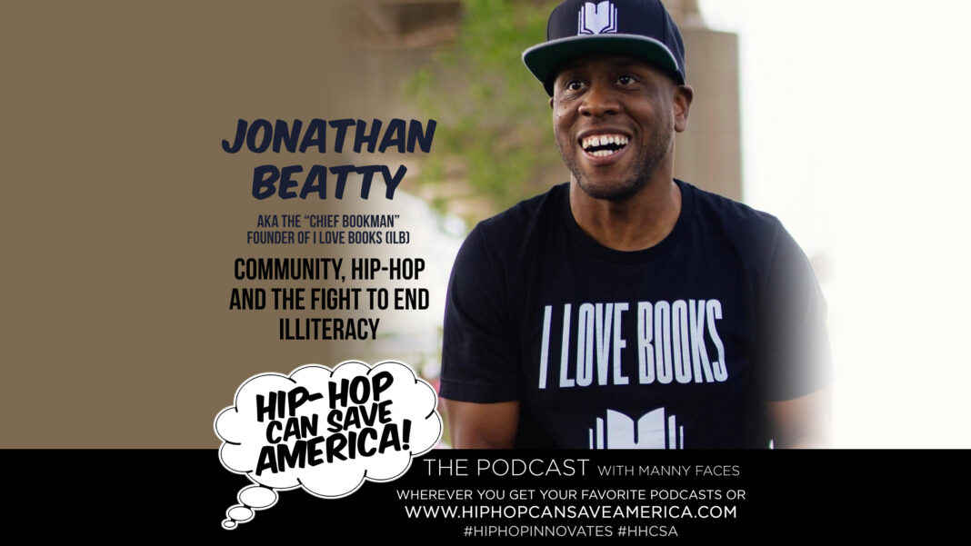 Jonathan Beatty aka the “Chief Bookman,” founder of I LOVE BOOKS, an apparel startup on a mission to end illiteracy